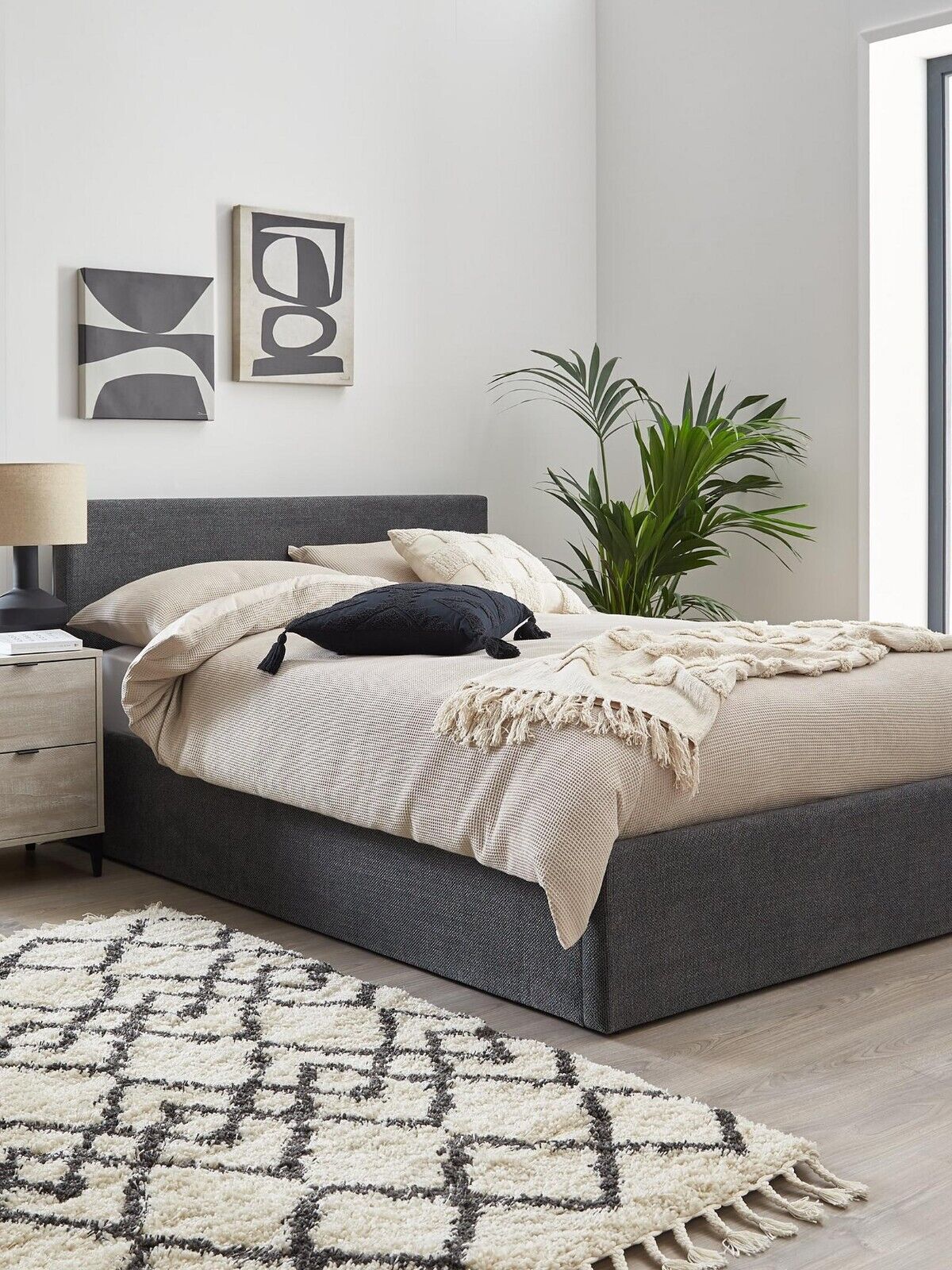 Very Home Porto King LiftUp Ottoman Bed Frame Dark Grey Textural Chenille Fabric - Image 5