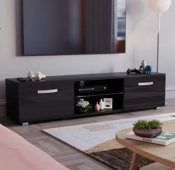 Vida Designs Cosmo 2 Door LED TV Unit 160cm Black Modern Media Storage
