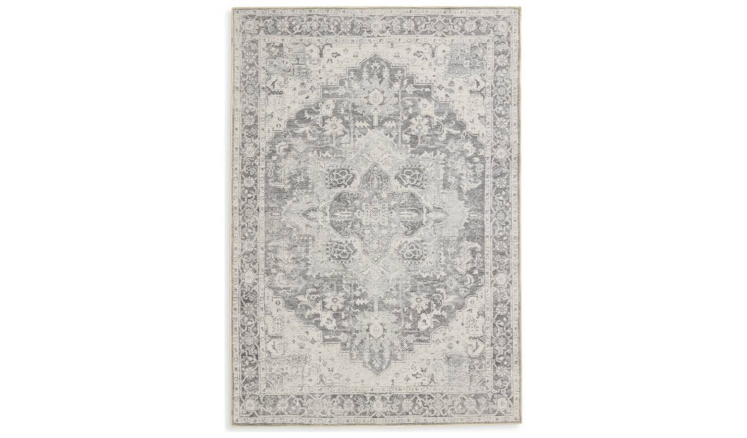 Vintage Effect Grey Flatweave Rug 160x230cm Distressed Living Room Floor