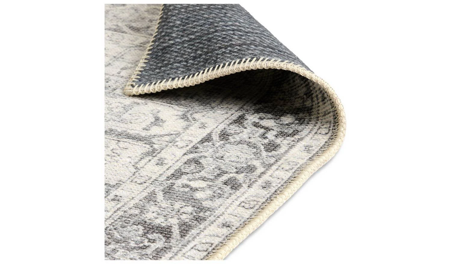 Vintage Effect Grey Flatweave Rug 160x230cm Distressed Living Room Floor - Image 4